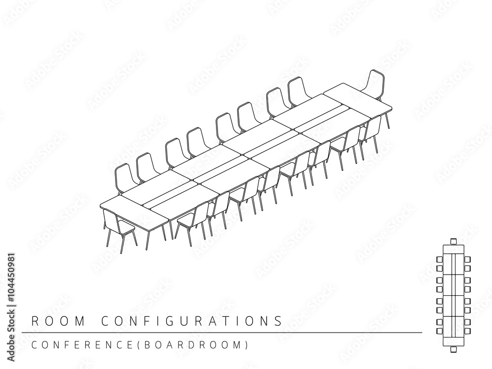 Meeting room setup layout configuration Conference Boardroom isometric