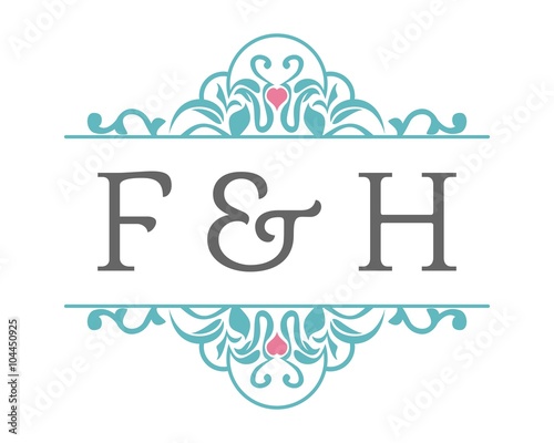 F & H Initial Wedding Ornament Logo