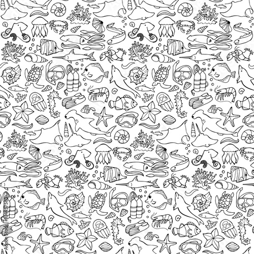 Sea seamless doodle pattern