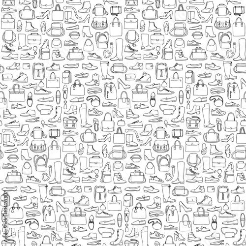 Seamless pattern of man and woman shoes and bags
