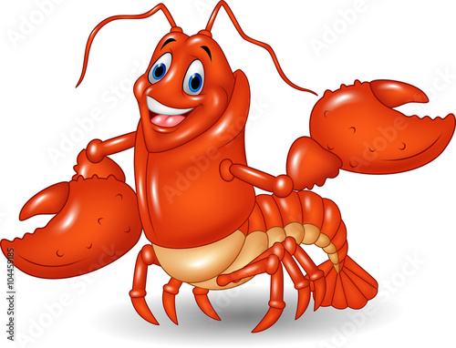 Cute lobster cartoon waving isolated on white background