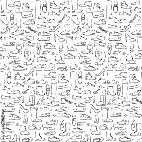 Seamless pattern of man and woman doodle shoes