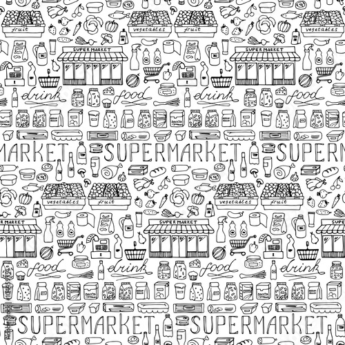 Supermarket hand drawn seamless pattern