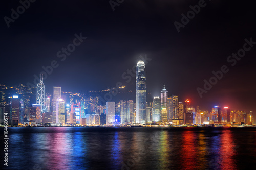 Night view of Hong Kong Island skyline across Victoria harbor © efired