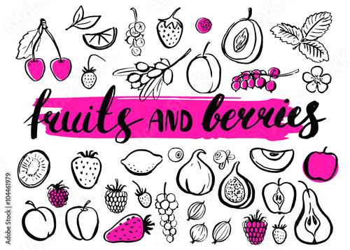 Vector handwritten food elements with rough edges