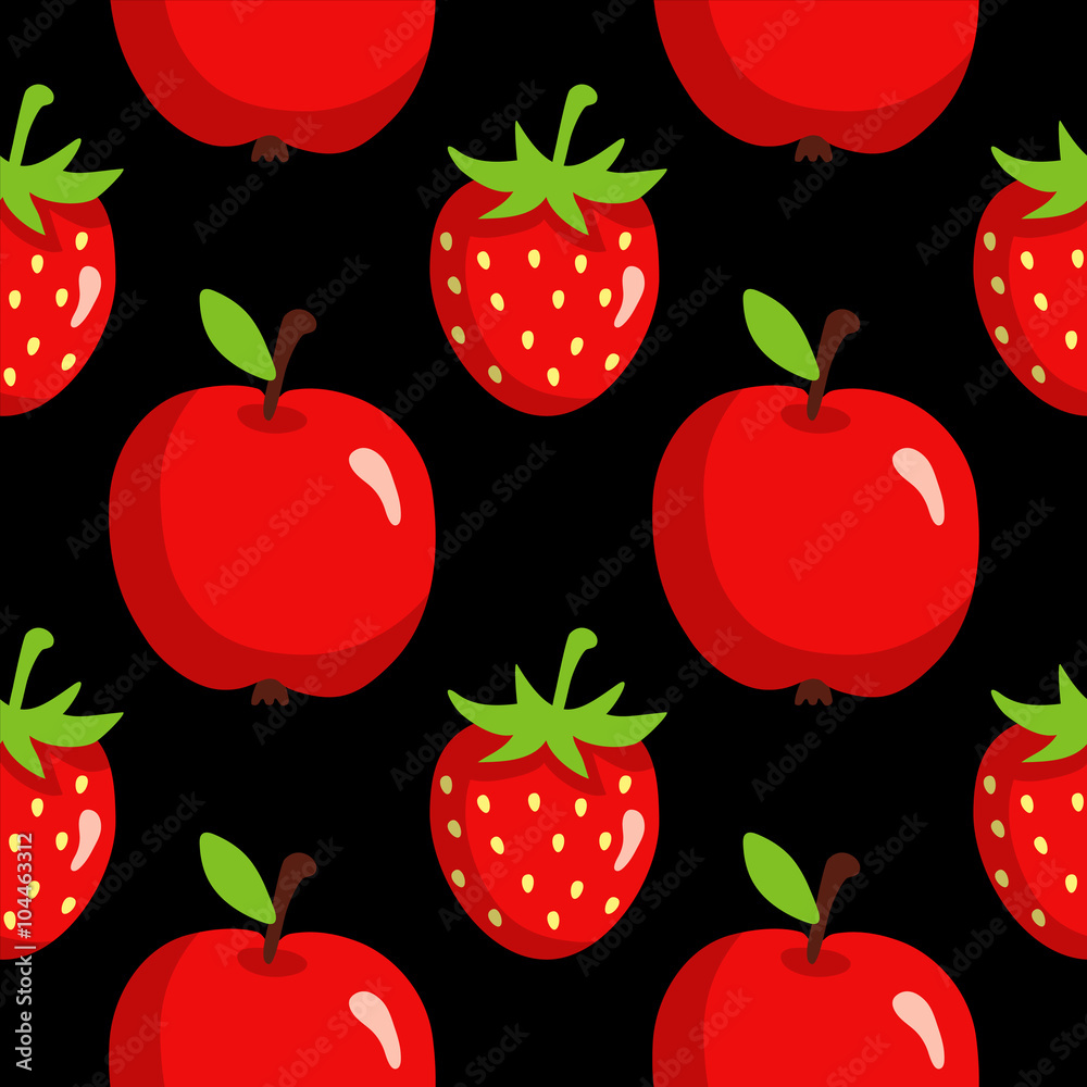 Seamless pattern with cartoon apples and strawberries Seamless pattern with cartoon apples and strawberries