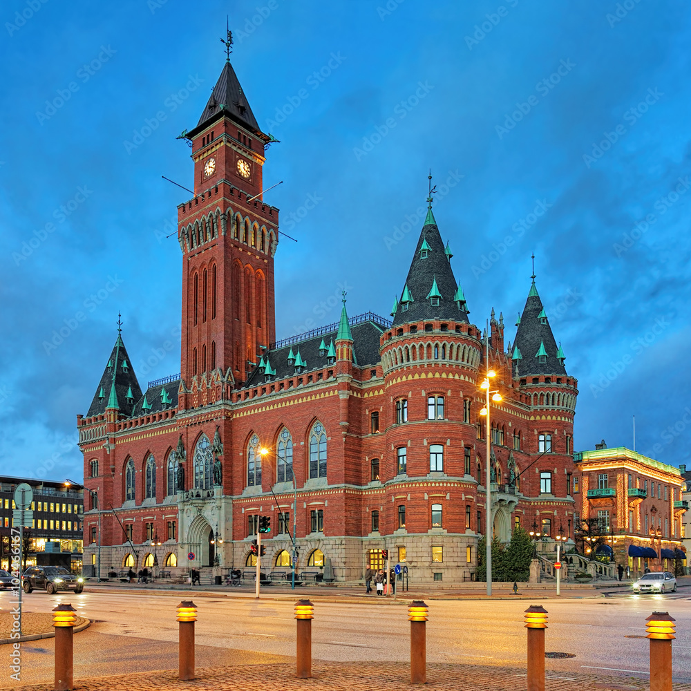 City Hall of Helsingborg in the evening, Sweden