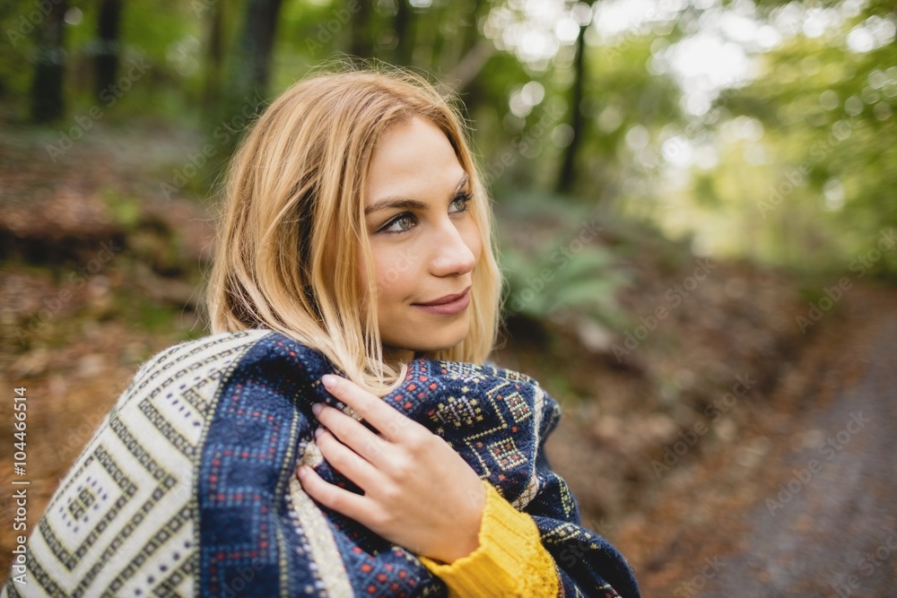 Beautiful blonde woman walking on road Beautiful blonde woman walking on road
