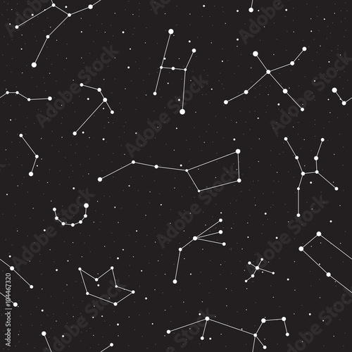 Starry night, seamless pattern, background with stars and constellations, vector illustration photo