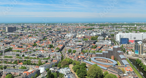 High angle view of The Hague from the panoramic terrace on the 42nd floor of Het Strijkijzer skyscraper  Netherlands 