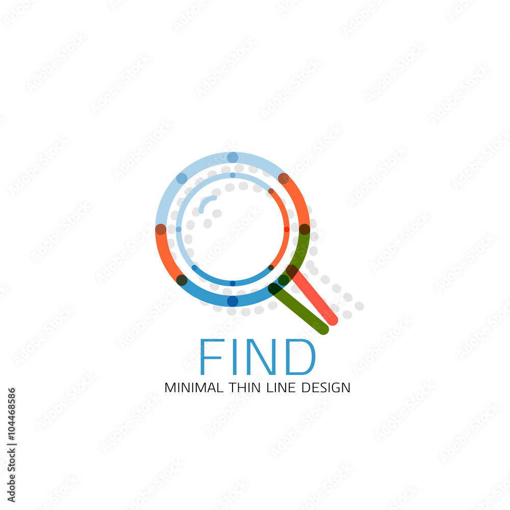 Vector thin line design logo magnifying glass, search and find or zoom logotype concept. Linear minimalistic business icon Vector thin line design logo magnifying glass, search and find or zoom logotype concept. Linear minimalistic business icon