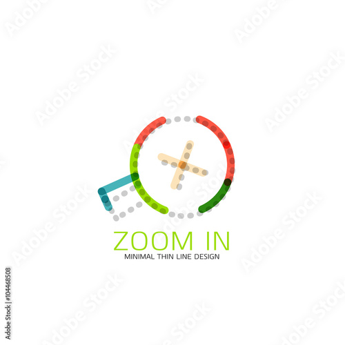 Vector thin line design logo magnifying glass, search and find or zoom logotype concept. Linear minimalistic business icon