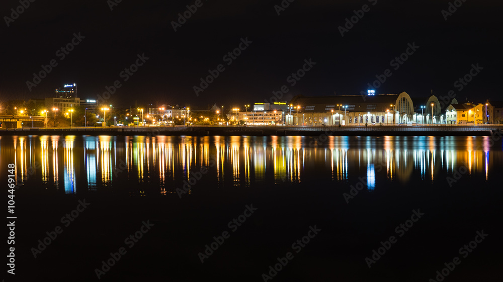 night city reflections in river