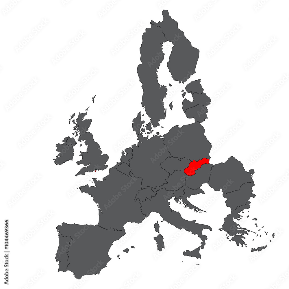 Slovakia red map on gray Europe map vector