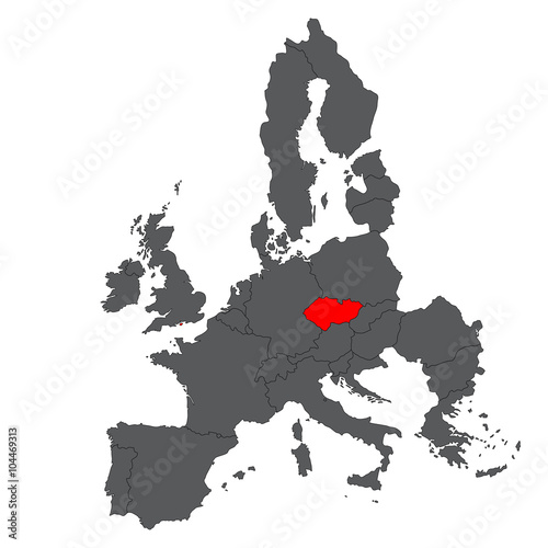 Czech Republic red map on gray Europe map vector
