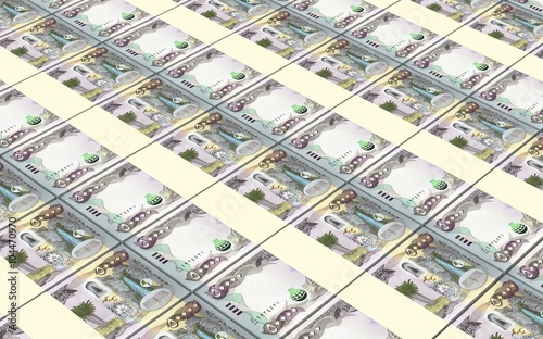 Iraqi dinars bills stacked background. Computer generated 3D photo rendering.