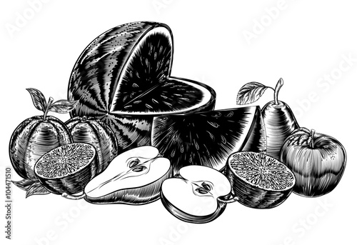Vintage Woodcut Fruit