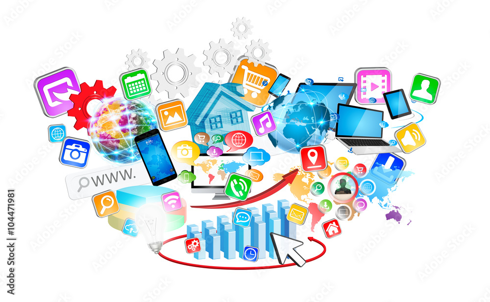 Devices and icons applications connecting to each other Devices and icons applications connecting to each other