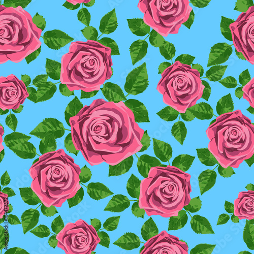 seamless vintage flower roses pattern on blue background