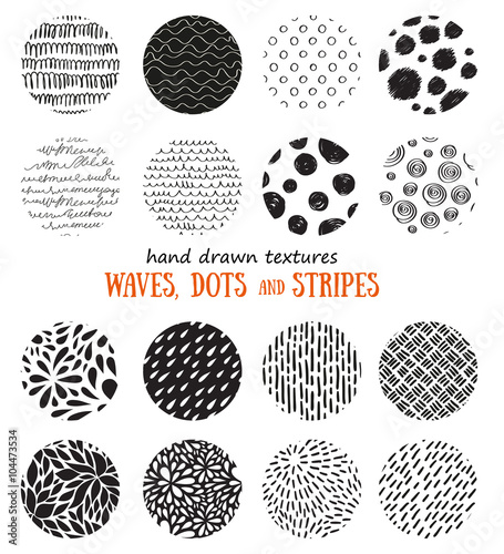Big set of hand drawn textures. Vector illustration for abstract design. 