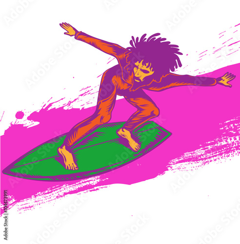 surfer pop art on wave illustration
