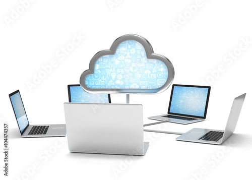 3d cloud symbol and laptops
