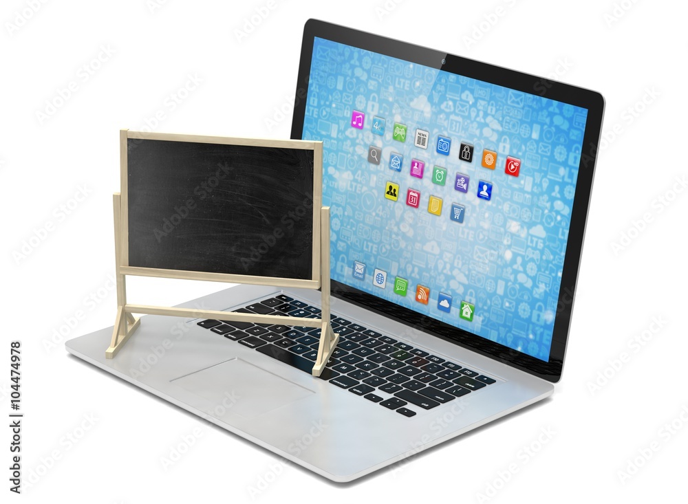 Laptop with chalkboard, online education concept Laptop with chalkboard, online education concept
