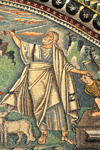 Ancient byzantine mosaic of the sacrifice of Isaac
