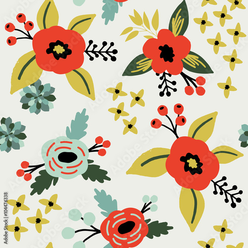 Fototapeta Naklejka Na Ścianę i Meble -  Beautiful seamless pattern with spring flowers.