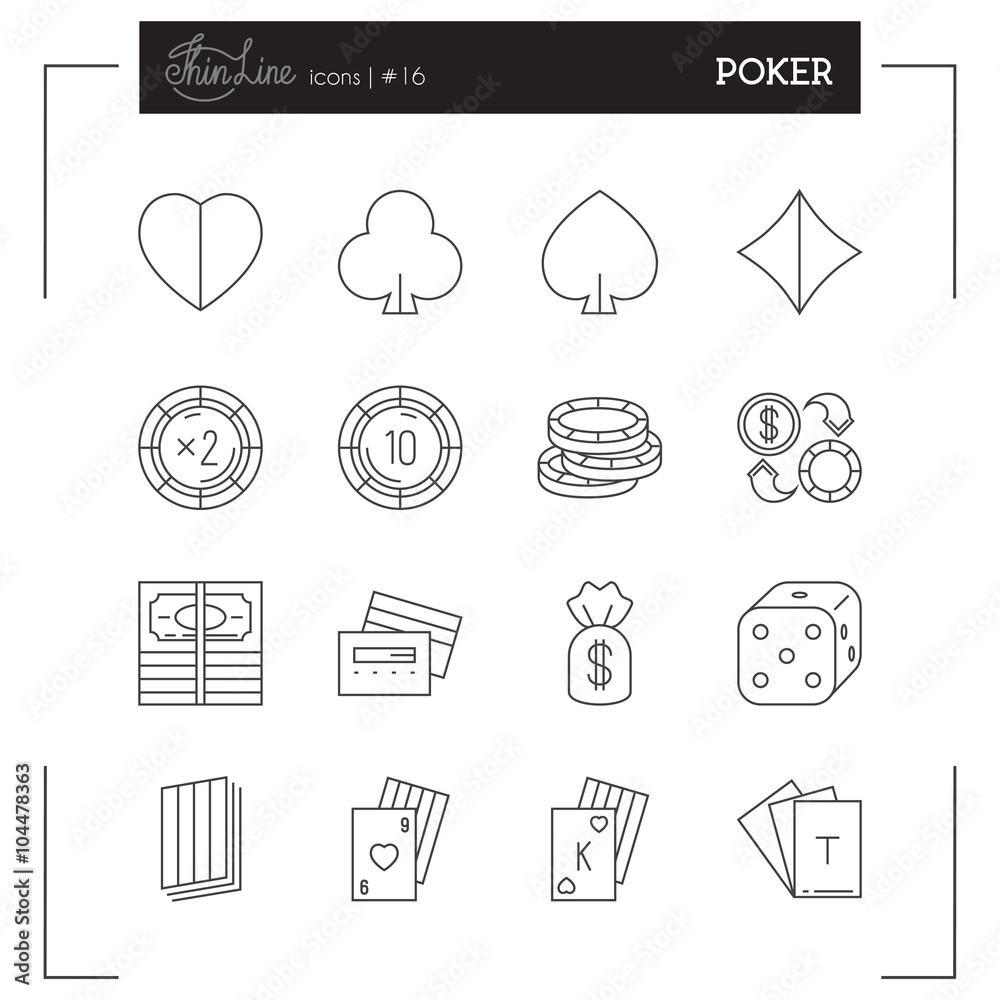 Poker, Game, Casino and more thin line icons set, flat design. Poker, Game, Casino and more thin line icons set, flat design.
