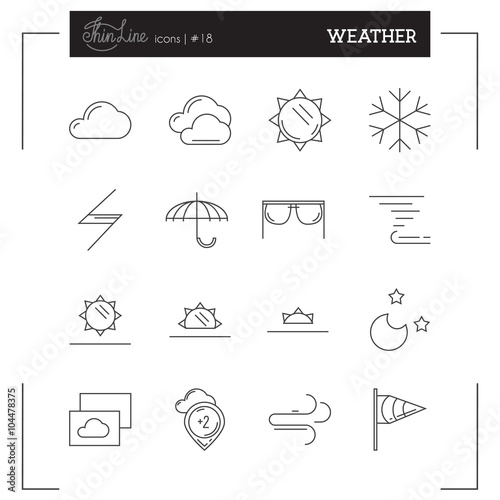 Weather, Temperature and more thin line icons set