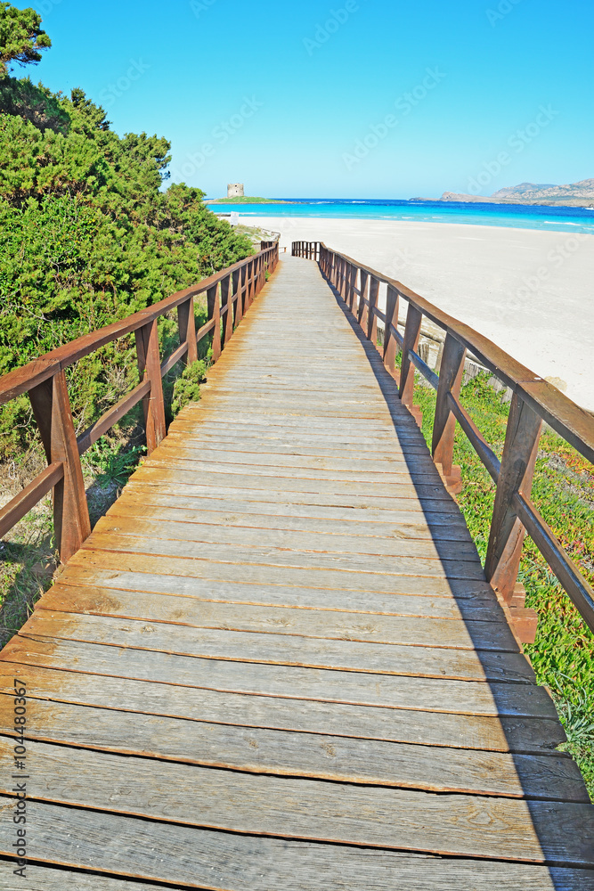 wooden stairs to La Pelosa beach