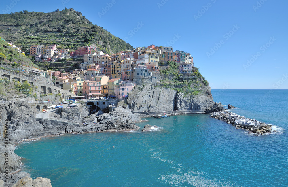 der bekannte Touristenort Manarola in den Cinque Terre an der italienischen Riviera,Ligurien,Italien