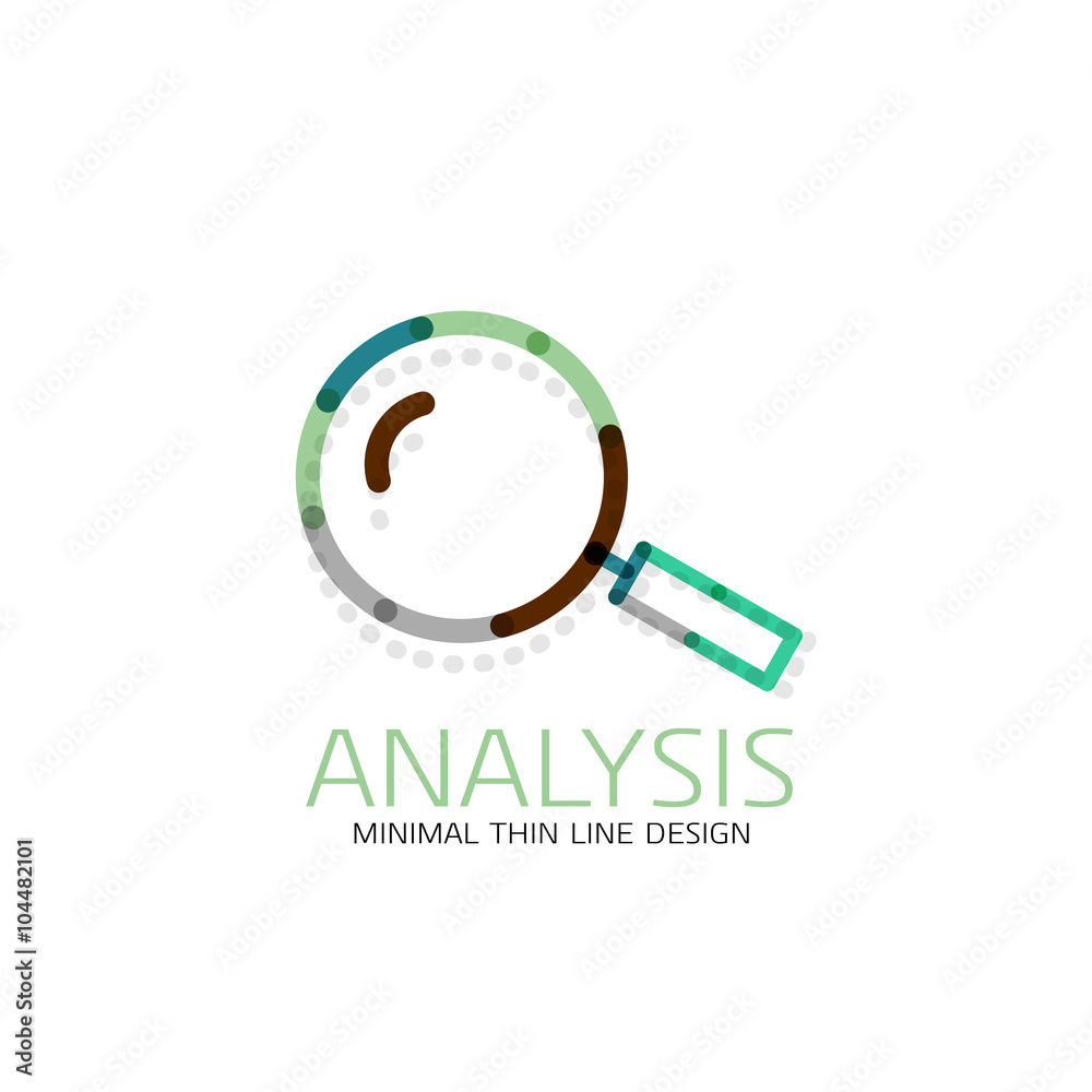 Vector thin line design logo magnifying glass, search and find or zoom logotype concept. Linear minimalistic business icon