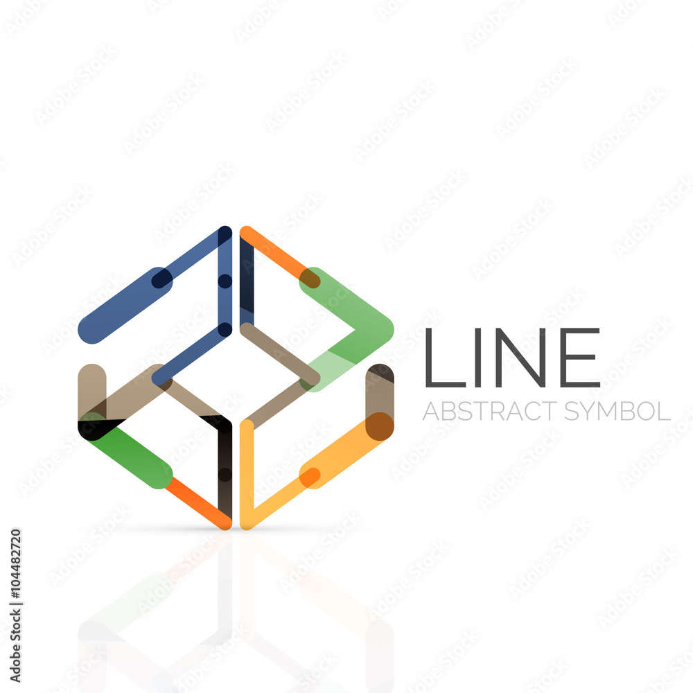 Linear abstract logo, connected multicolored segments of lines geometrical figure