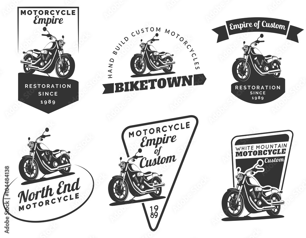 Naklejka premium Zestaw klasycznych emblematów motocyklowych, odznak i ikon.