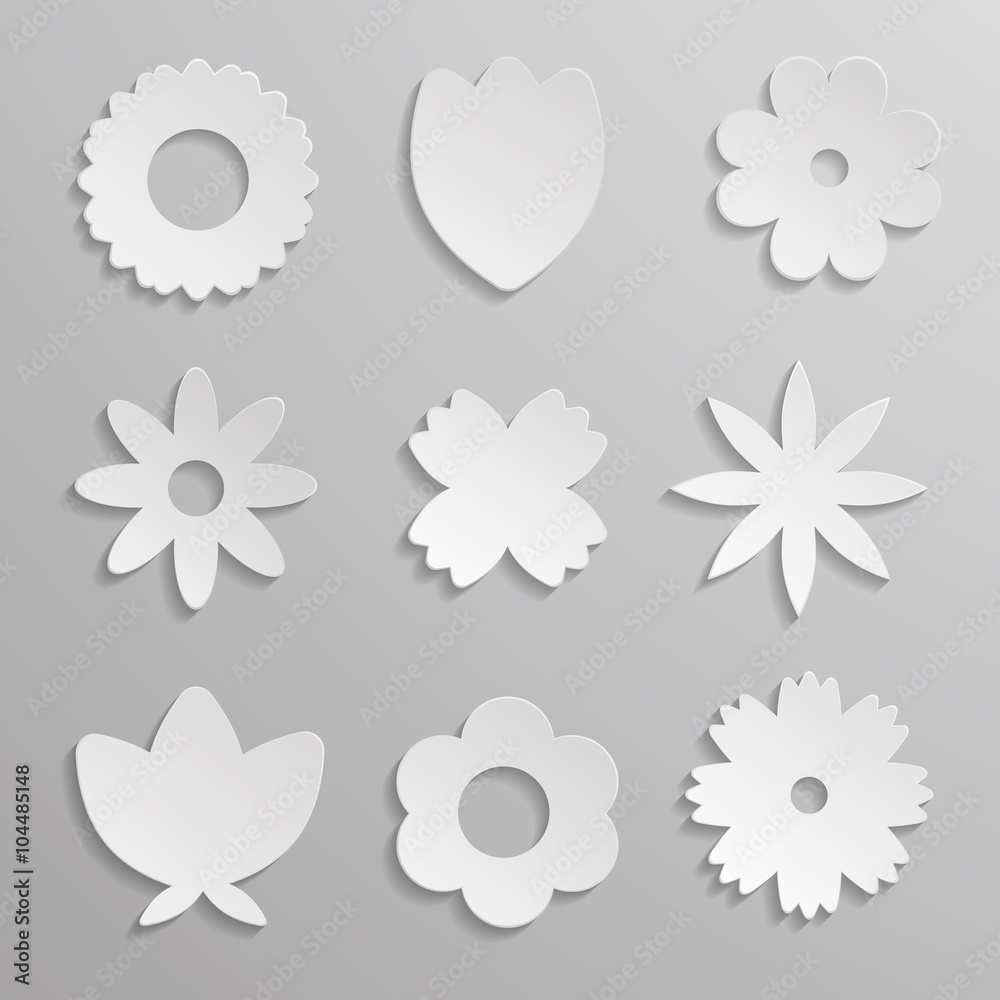 Paper origami flowers on gray background Paper origami flowers on gray background