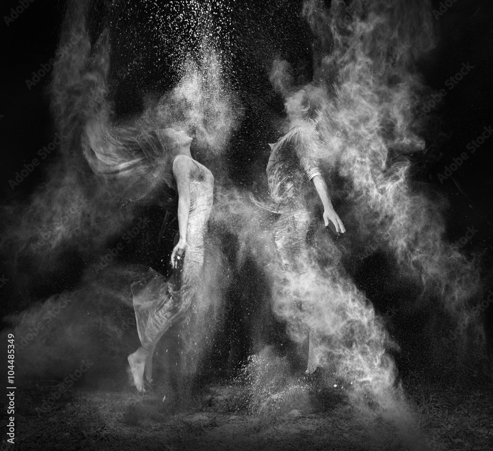 Ashes.photos of couple in mystical smoke - obrazy, fototapety, plakaty 