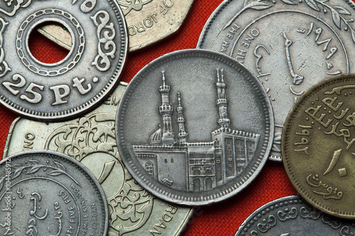 Coins of Egypt. Al-Azhar Mosque in Cairo photo