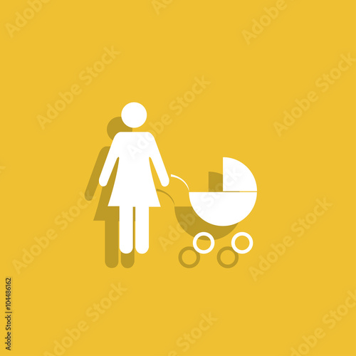 Woman with pram pictogram flat icon