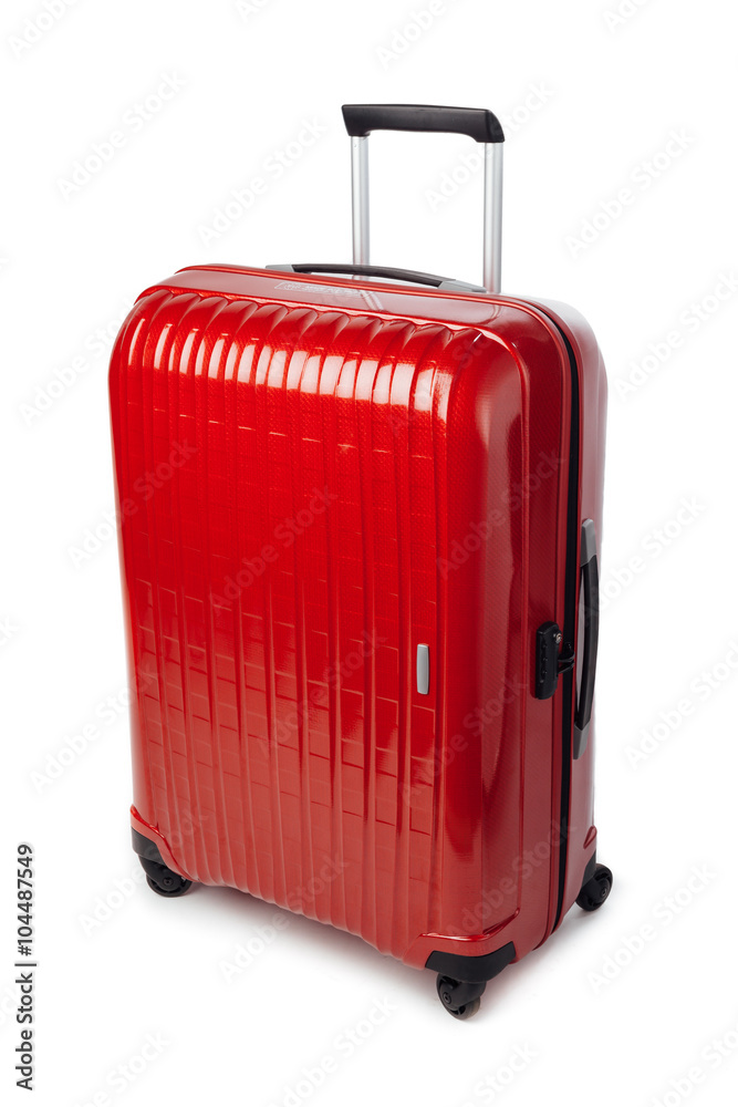 red carbon suitcase isolated on white red carbon suitcase isolated on white