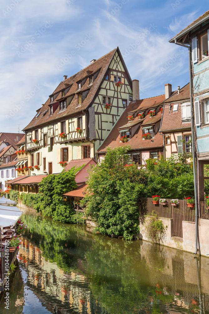Colmar, Petit Venice, water canal and timbered houses. Alsace, France.