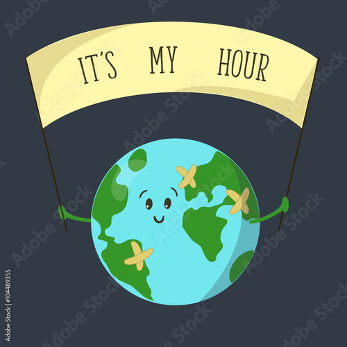 It's my hour. Earth hour. cartoon earth. illustration