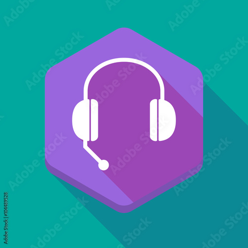 Long shadow hexagon icon with  a hands free phone device
