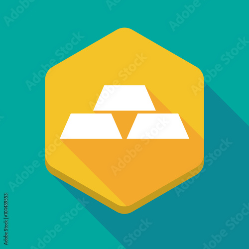 Long shadow hexagon icon with three gold bullions