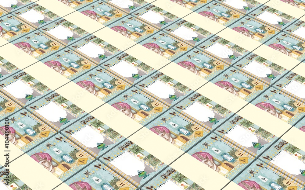 Omani rials bills stacked background. Computer generated 3D photo rendering. Omani rials bills stacked background. Computer generated 3D photo rendering.