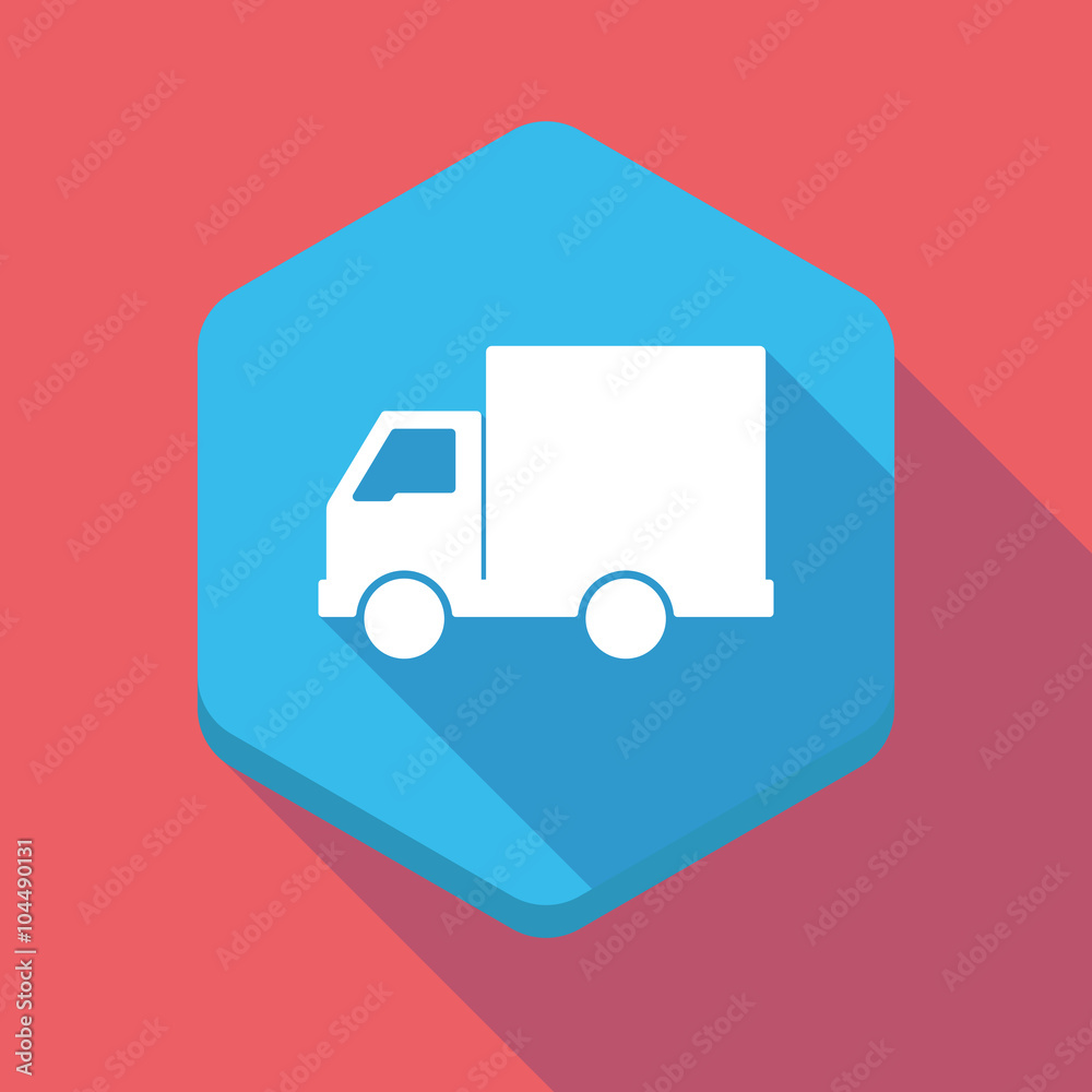 Long shadow hexagon icon with a delivery truck Long shadow hexagon icon with a delivery truck