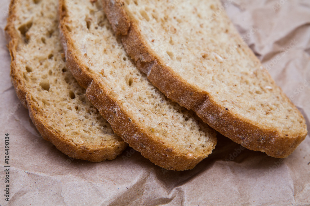 the cut bread on the paper