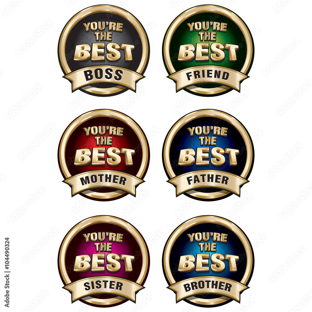 You Are The Best gold shiny badges set.