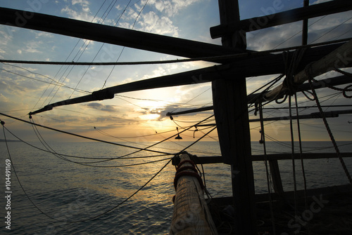 Trabucco on the sunset in Puglia, Italy